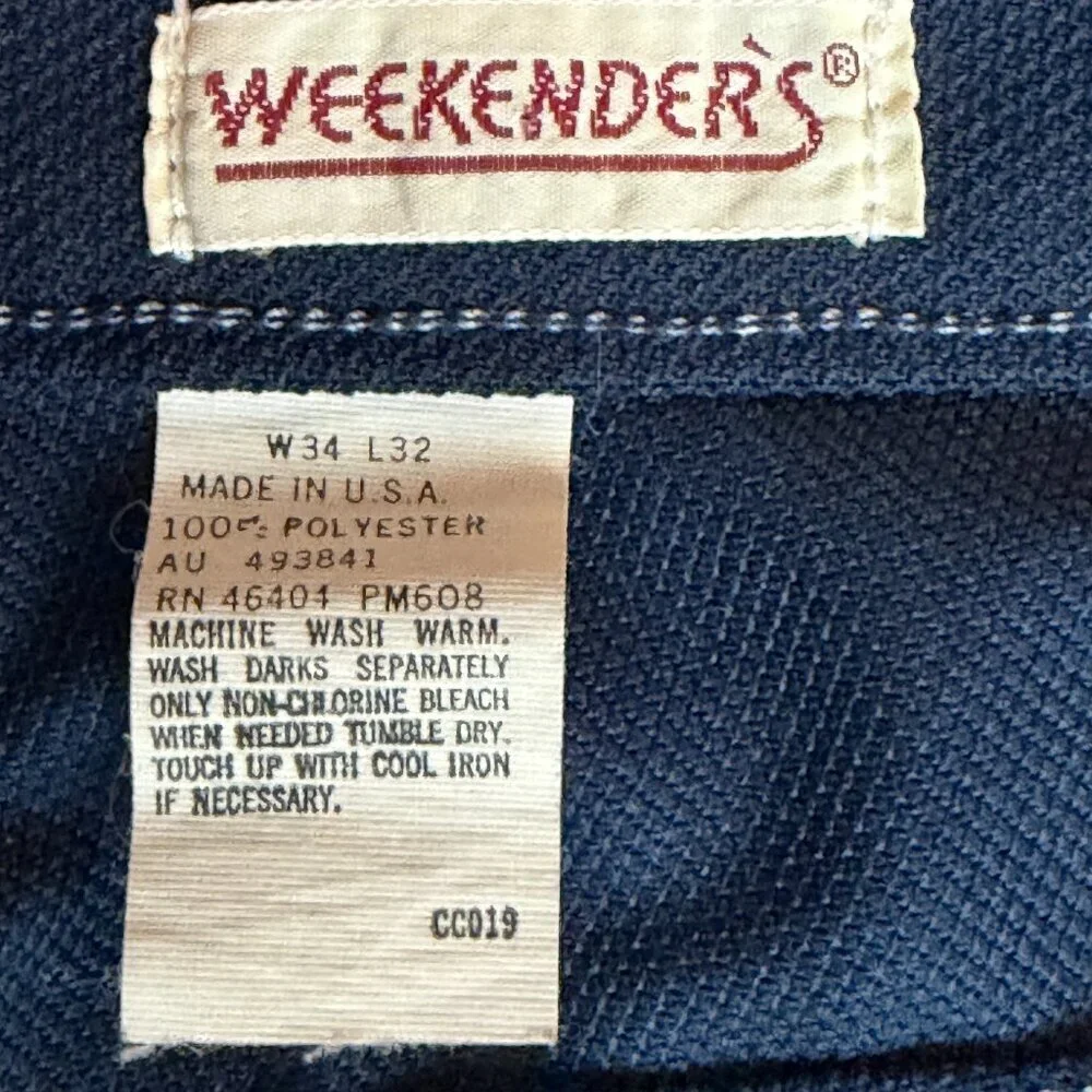 1960's Vintage Weekenders Blue Poly Pants -Lt. Blue Stitching - Men's Size 32x30